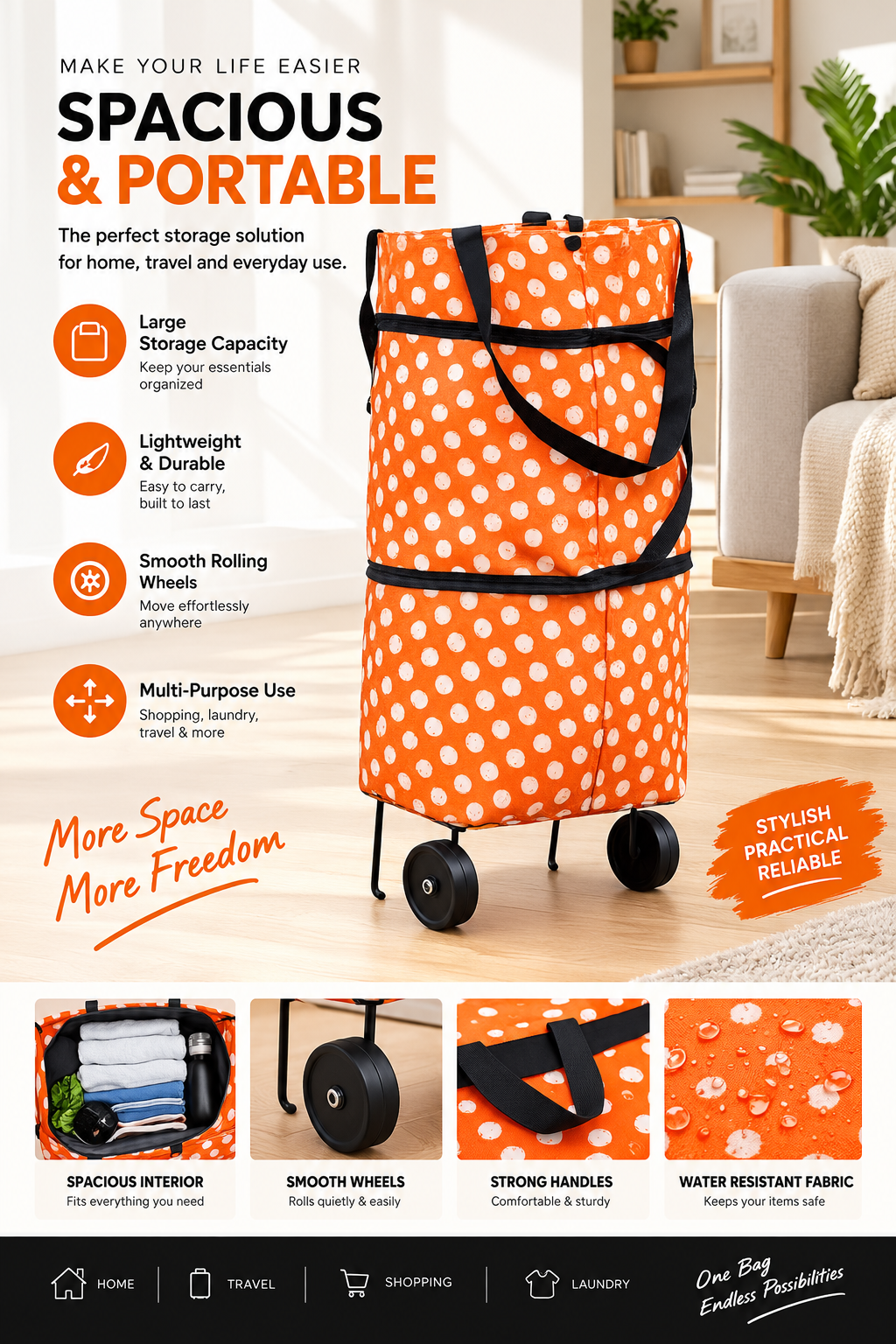 Foldable Shopping Trolley Bag with Wheel